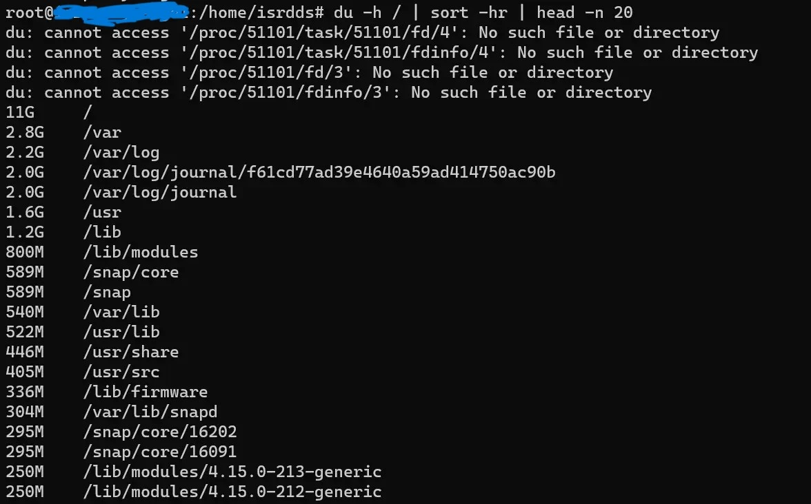 CLI response to du -h / command