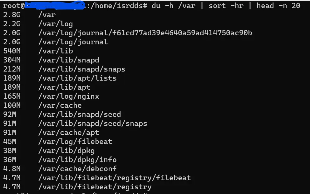 CLI response to du -h /var command