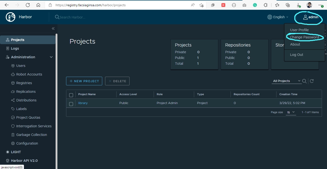 Opening the Harbor profile menu