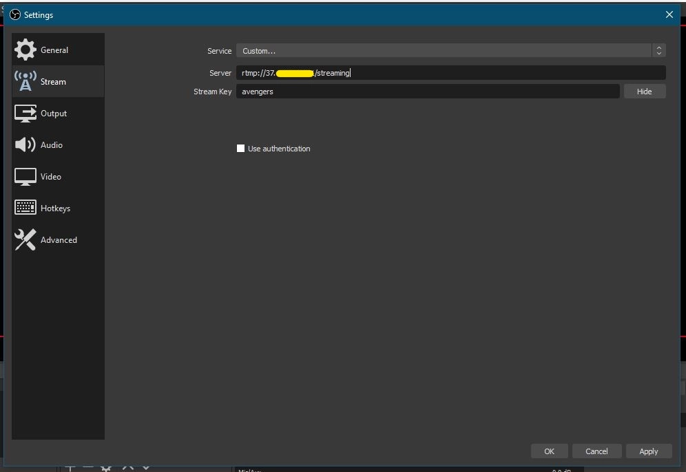 Feeding Streaming Server with OBS